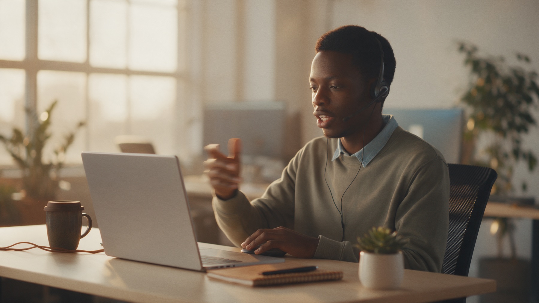 Un développeur dicte une consigne à son assistant de code